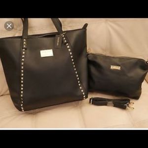 Black studded Bebe purse with clutch